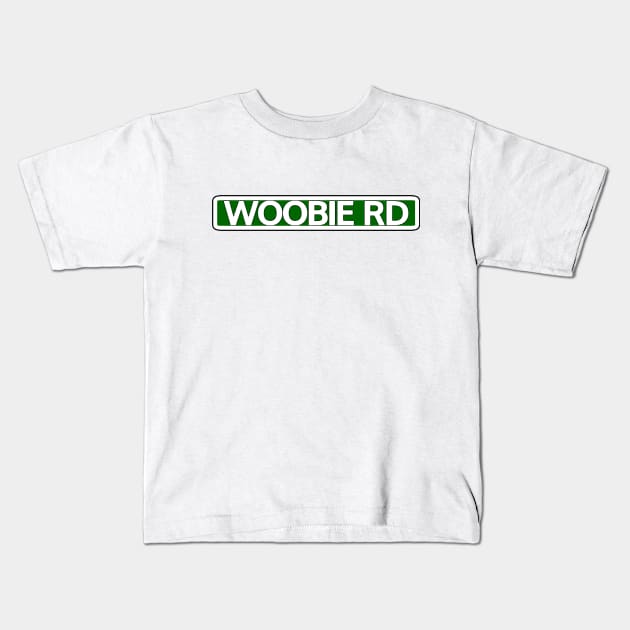 Woobie Rd Street Sign Kids T-Shirt by Mookle